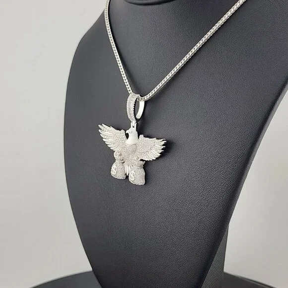 Sterling Silver 925 Flying Eagle Necklace with Two Money Bags – Bold & Symbolic
